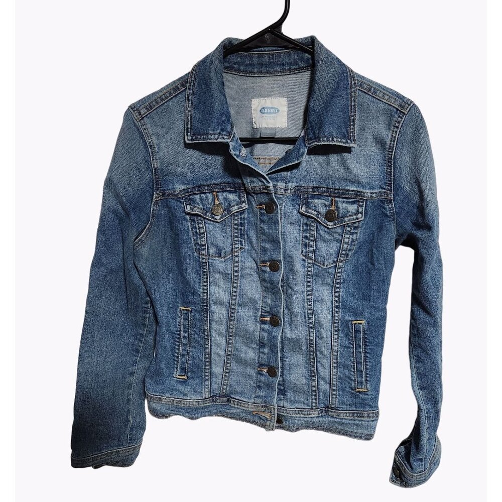 Old Navy Jean Jacket Womens Size Small Medium Wash Denim Long Sleeve Coat